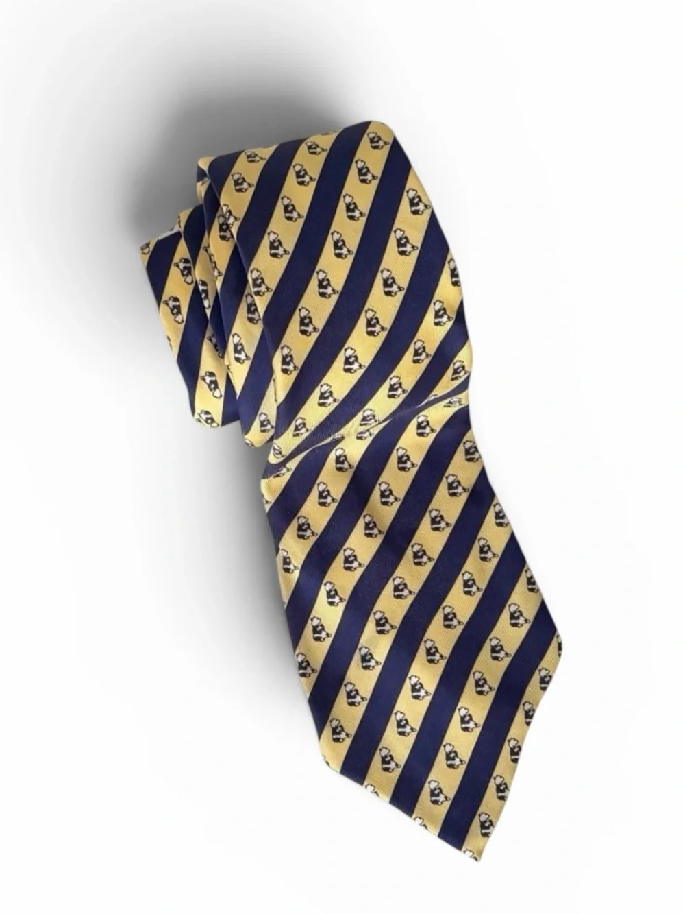 Hermès Navy Blue and Yellow Panda Bear Silk Twill Necktie